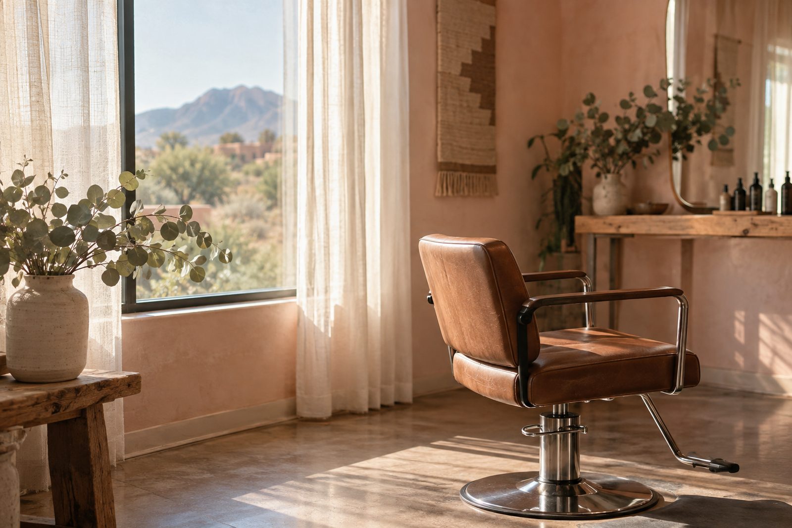 A salon chair by the window